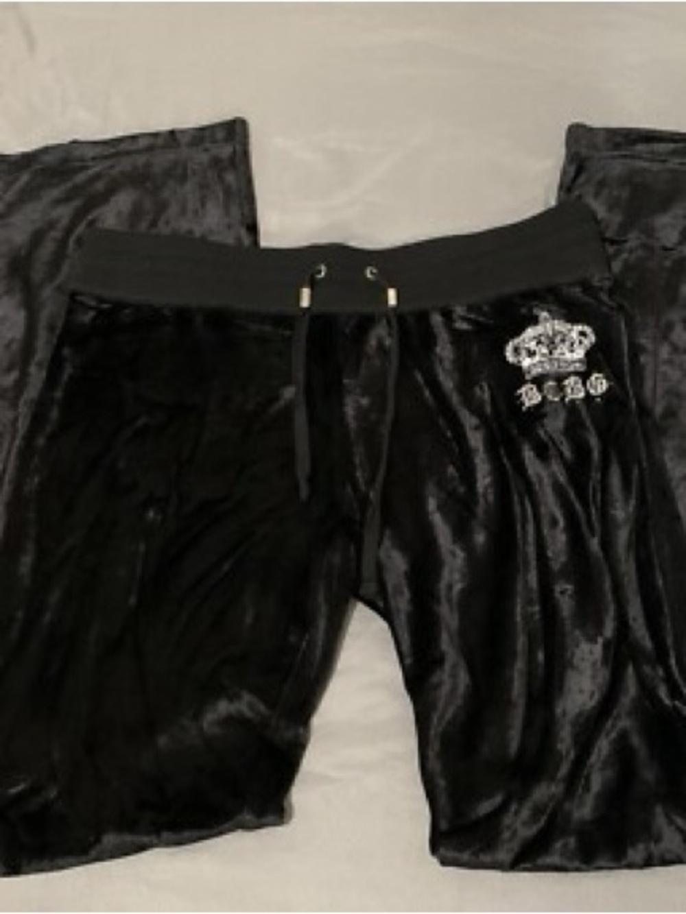 Black Velvet Kids Lounge Bottoms with Crown Detail